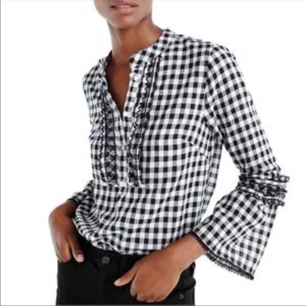 J Crew gingham bell sleeve top